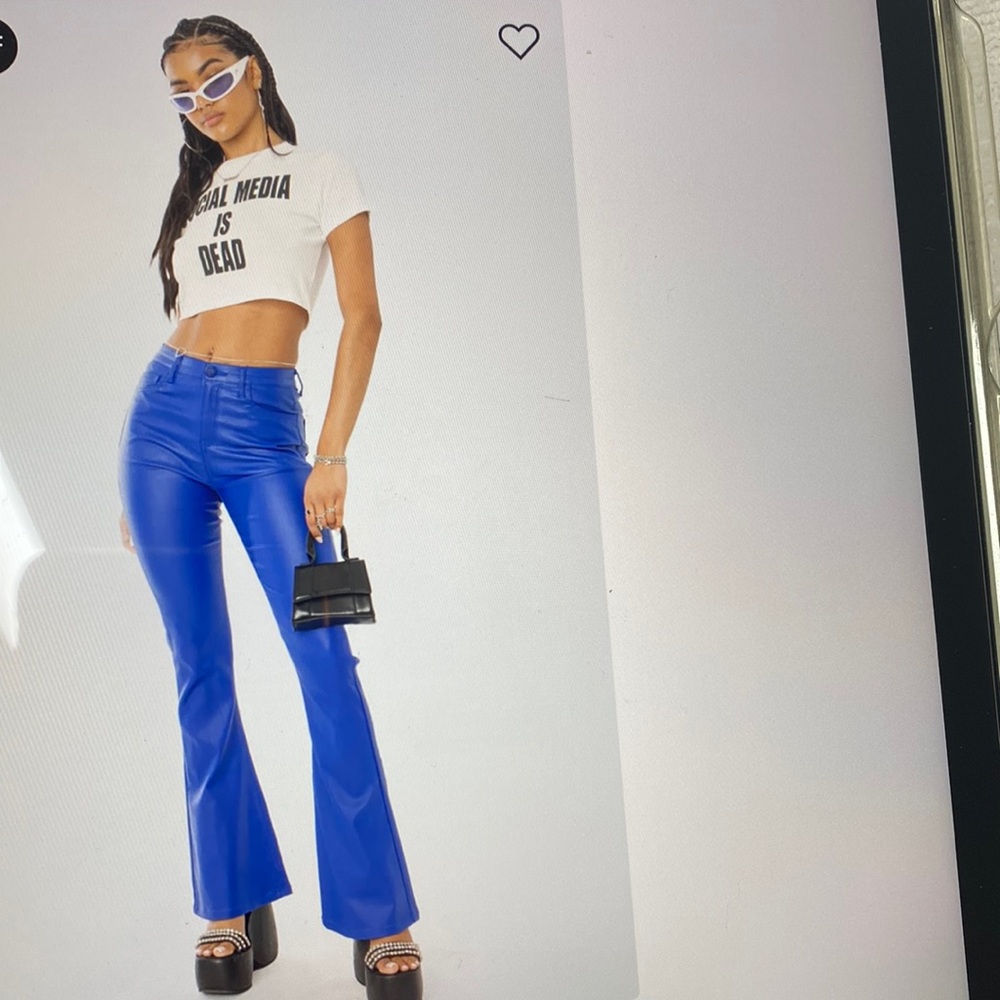 Edikted Luna Faux Leather Flare Jeans